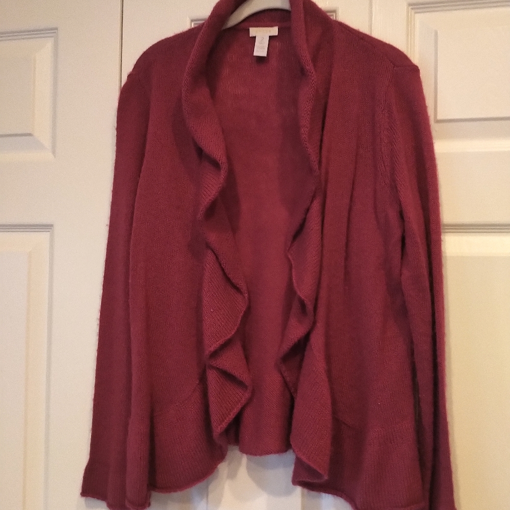 Chico's Lightweight Ruffle Pink Cardigan